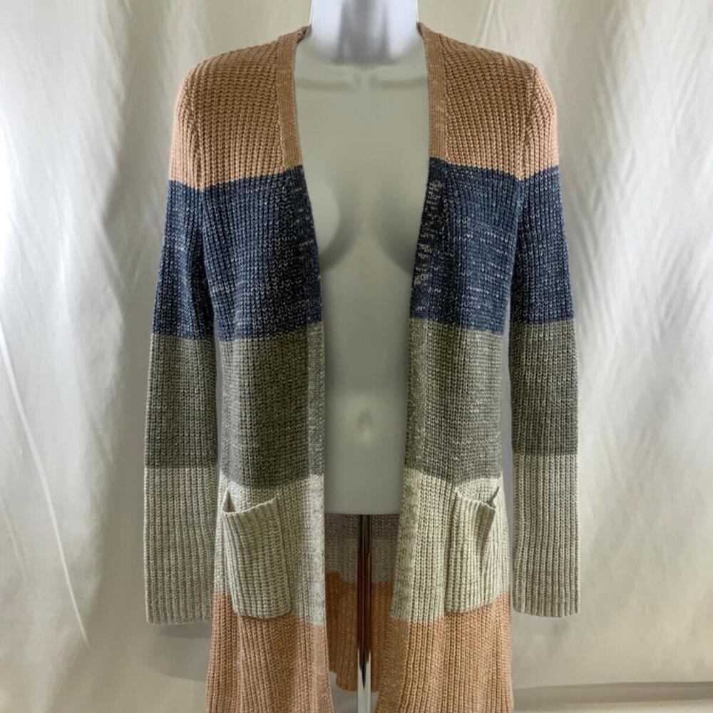 EUC In Girl Open Cardigan Sweater Girls  Size L 14 Broad Multi Stripes